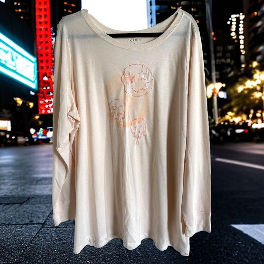 Torrid Womens Tee 4 4X 26 Smiley Doodles Classic Fit‎ Signature Jersey Crew Neck